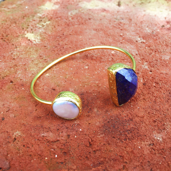 Bracelet doré lapis-lazuli et nacre